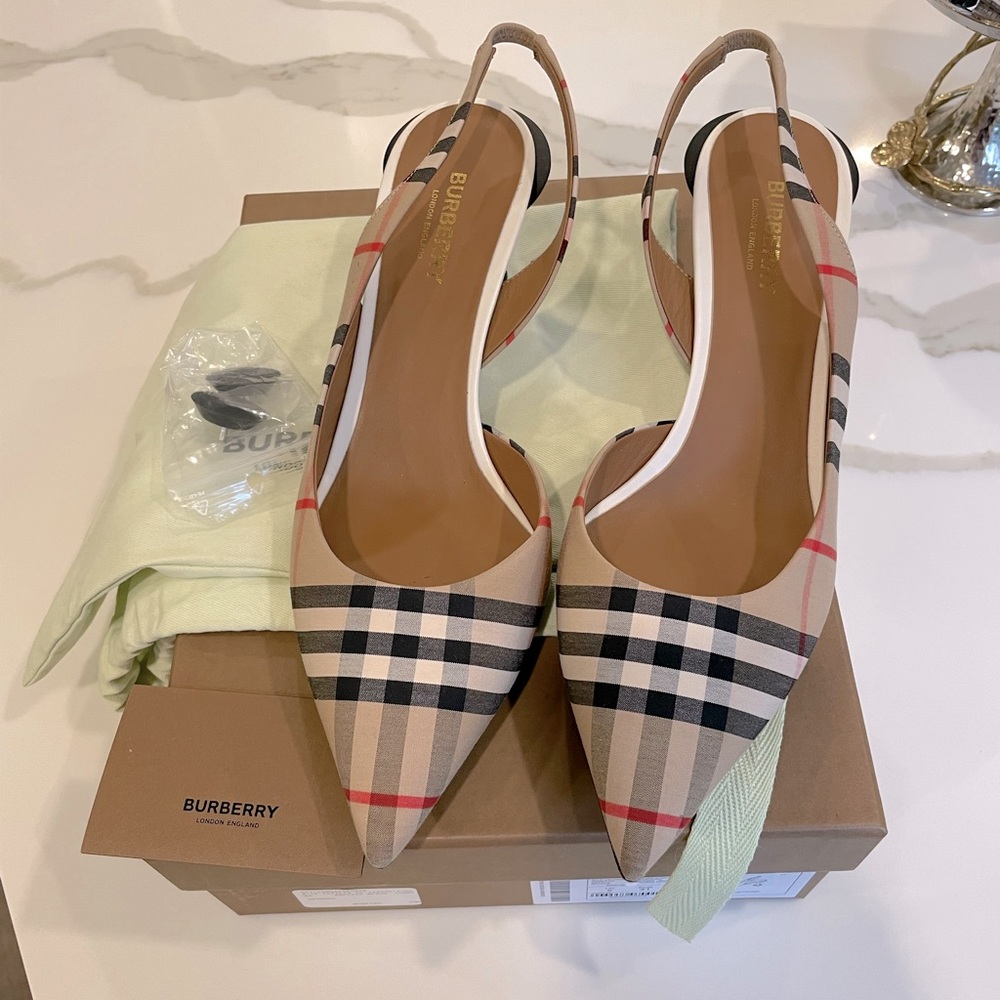 Burberry Canvas sling back heels